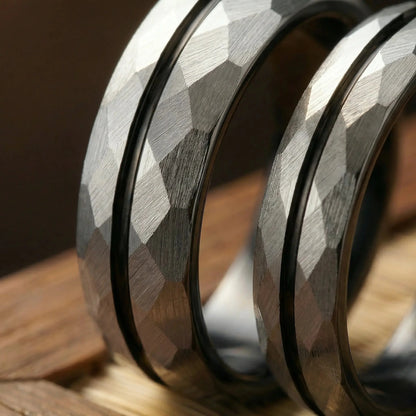 SATORI set — Platinum Faceted Couple Rings