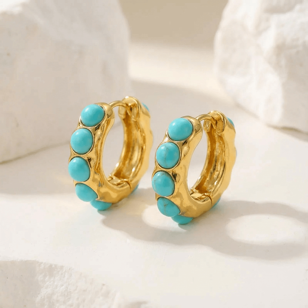 TSUKI — Bold Turquoise Stone Sculpted Hoop Earrings