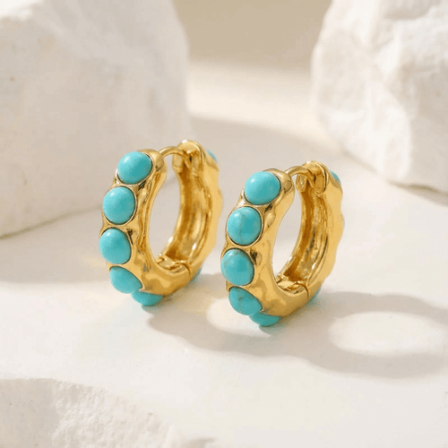 TSUKI — Bold Turquoise Stone Sculpted Hoop Earrings
