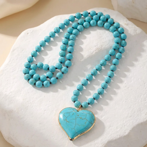 KOKORO — Turquoise Heart Gem Beaded Necklace