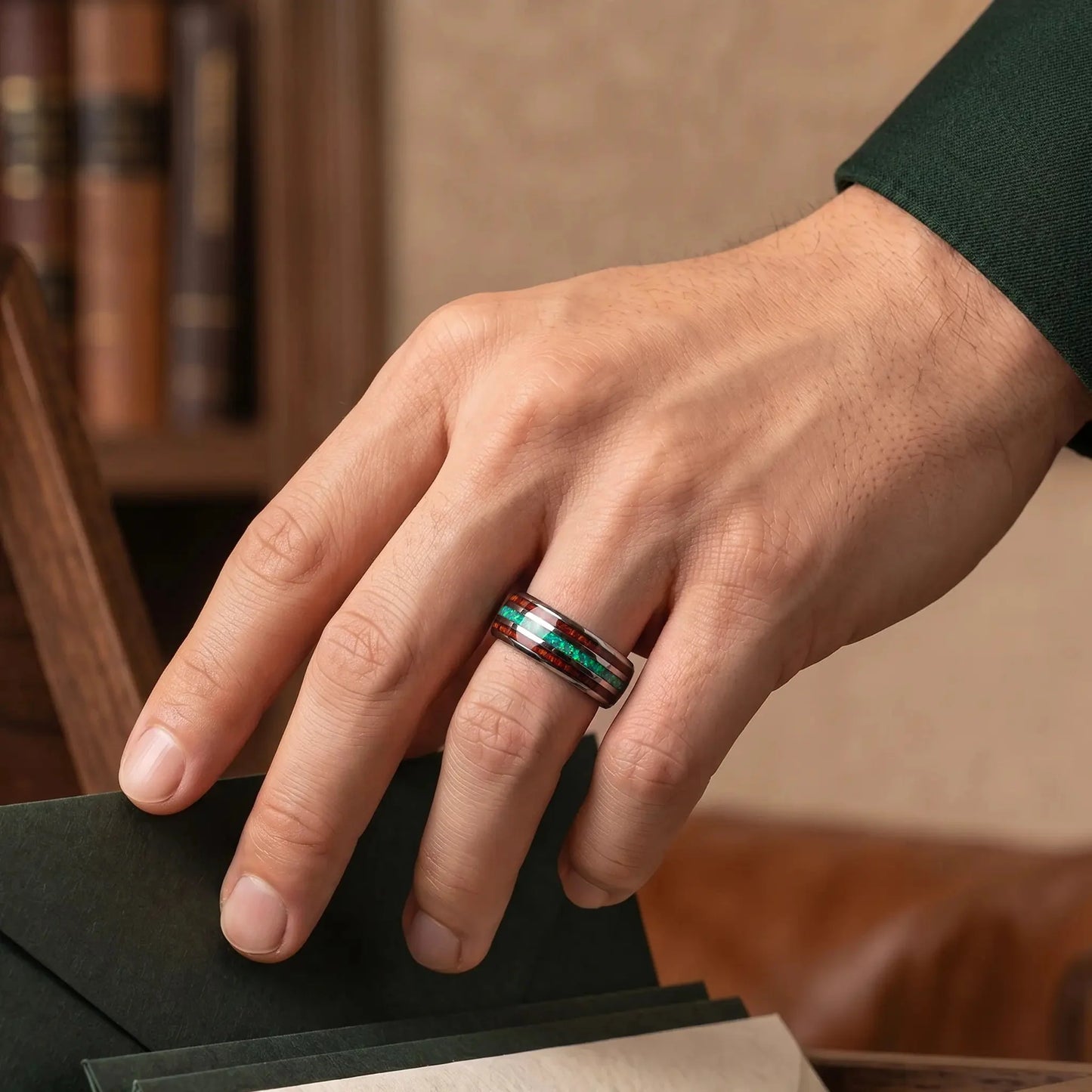EMERALD — Green Opal & Oak Ring