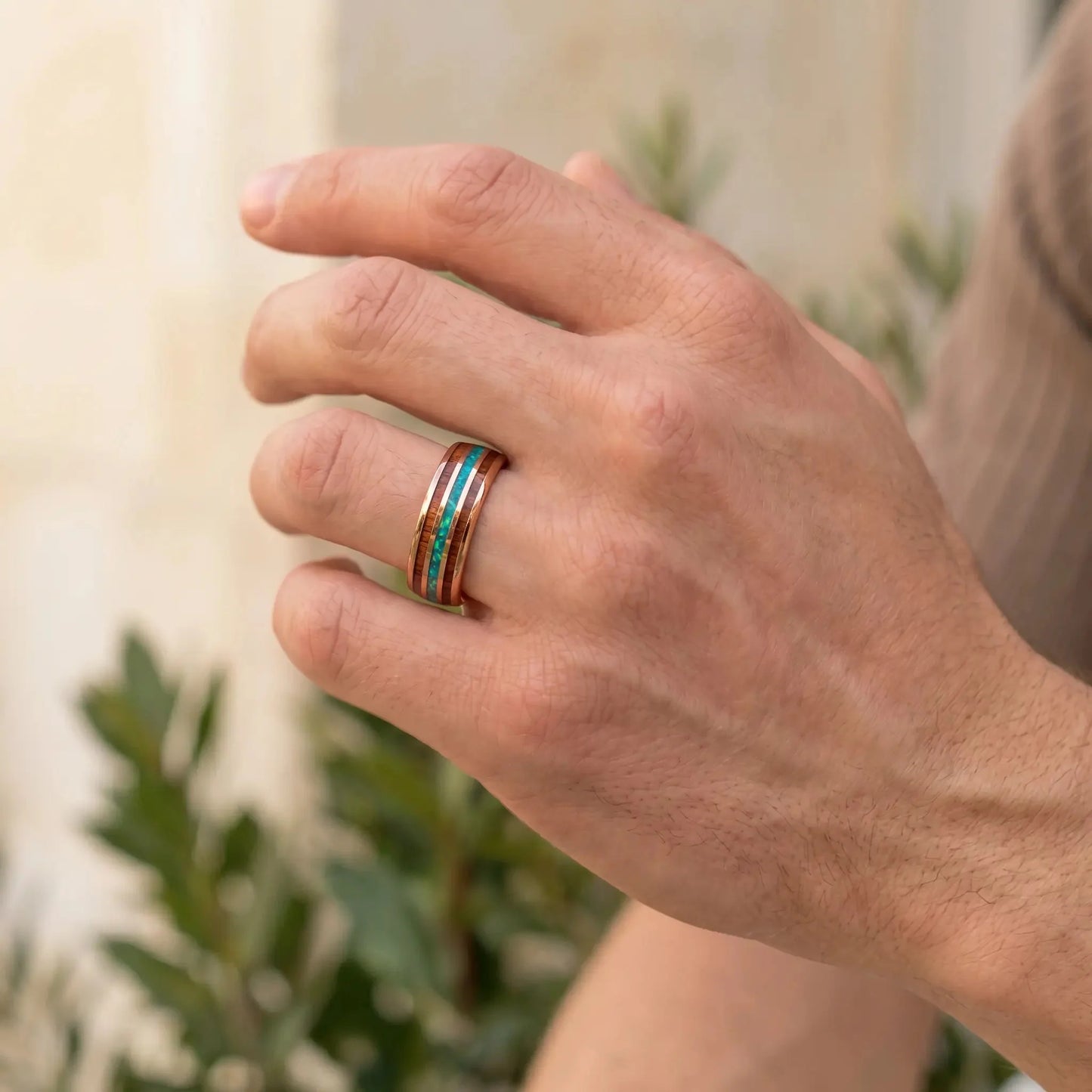 HOKU — Koa Wood & Opal Ring