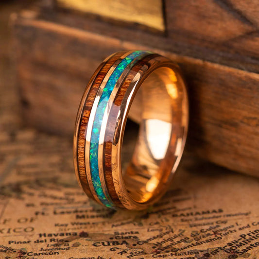 HOKU — Koa Wood & Opal Ring