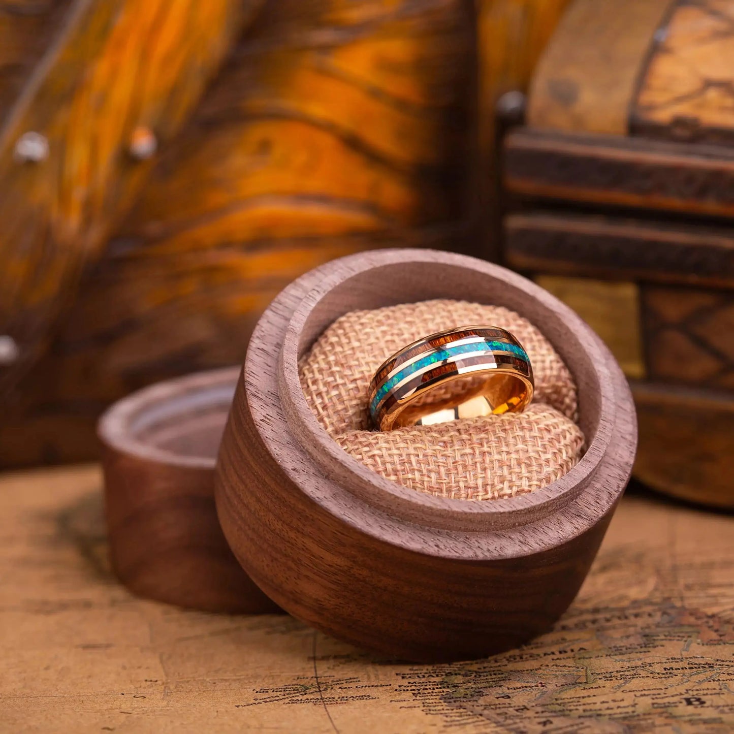 HOKU — Koa Wood & Opal Ring