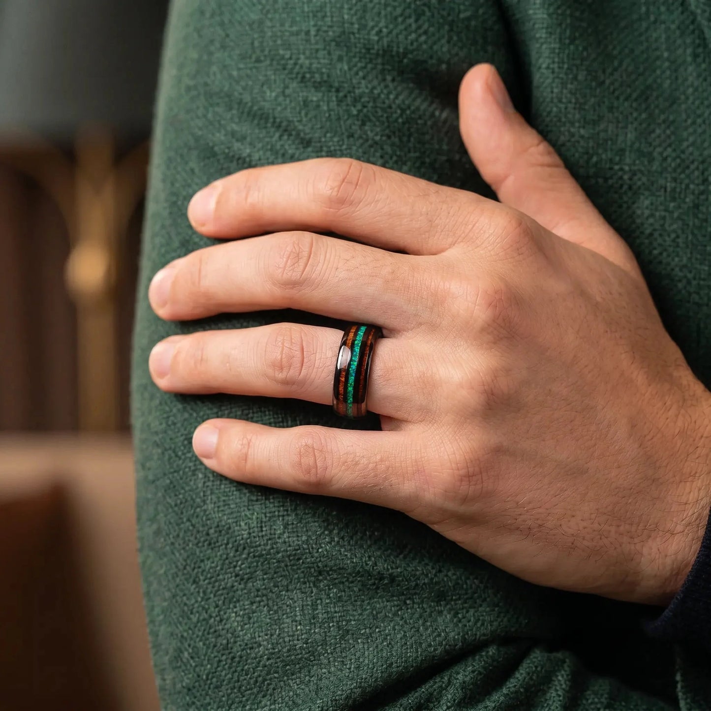 MIDORIHOSHI — Green Opal & Oak Ring