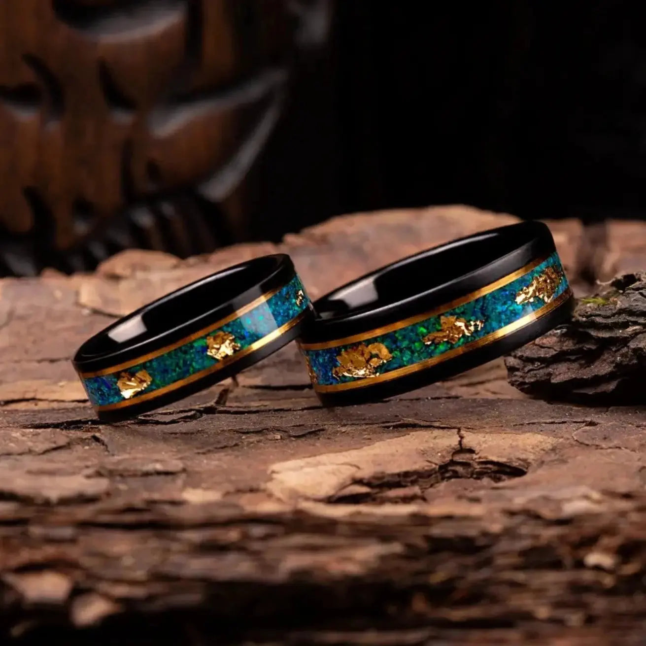 RYOKO — Gold & Green Opal Couple Rings