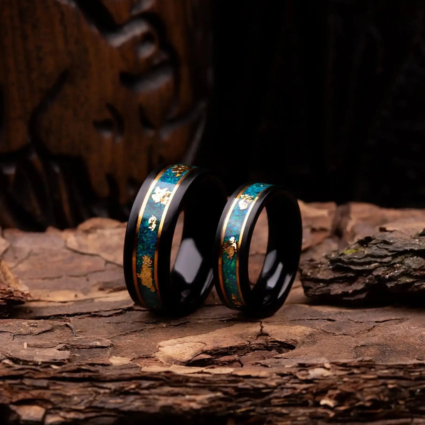 RYOKO — Gold & Green Opal Couple Rings