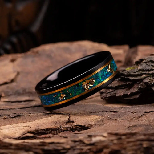 RYOKO — Green Opal & Gold Leaf Ring
