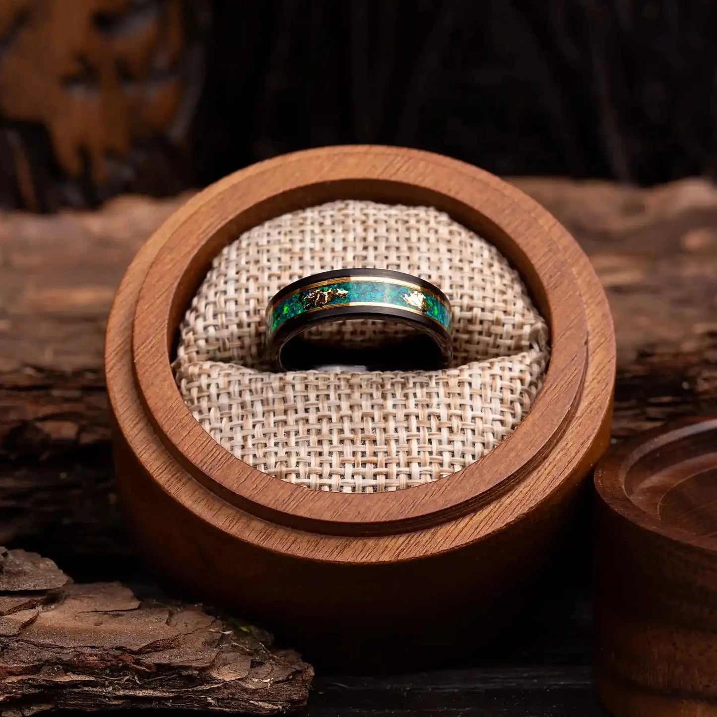RYOKO — Green Opal & Gold Leaf Ring