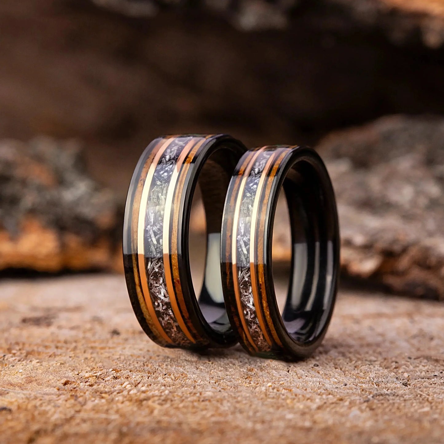 SORA no KURA set — Meteorite & Oak Rings