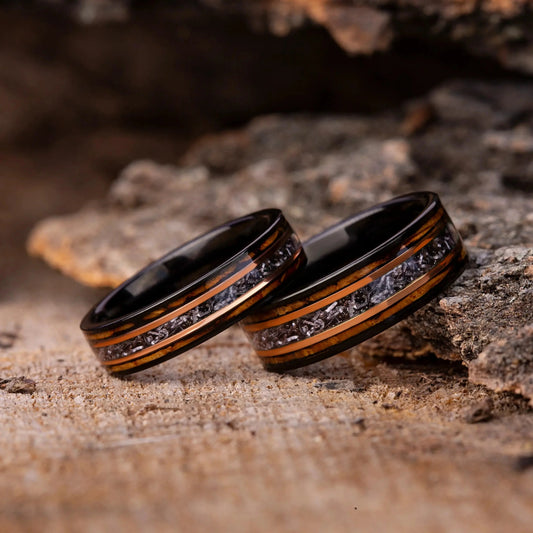SORA no KURA set — Meteorite & Oak Rings