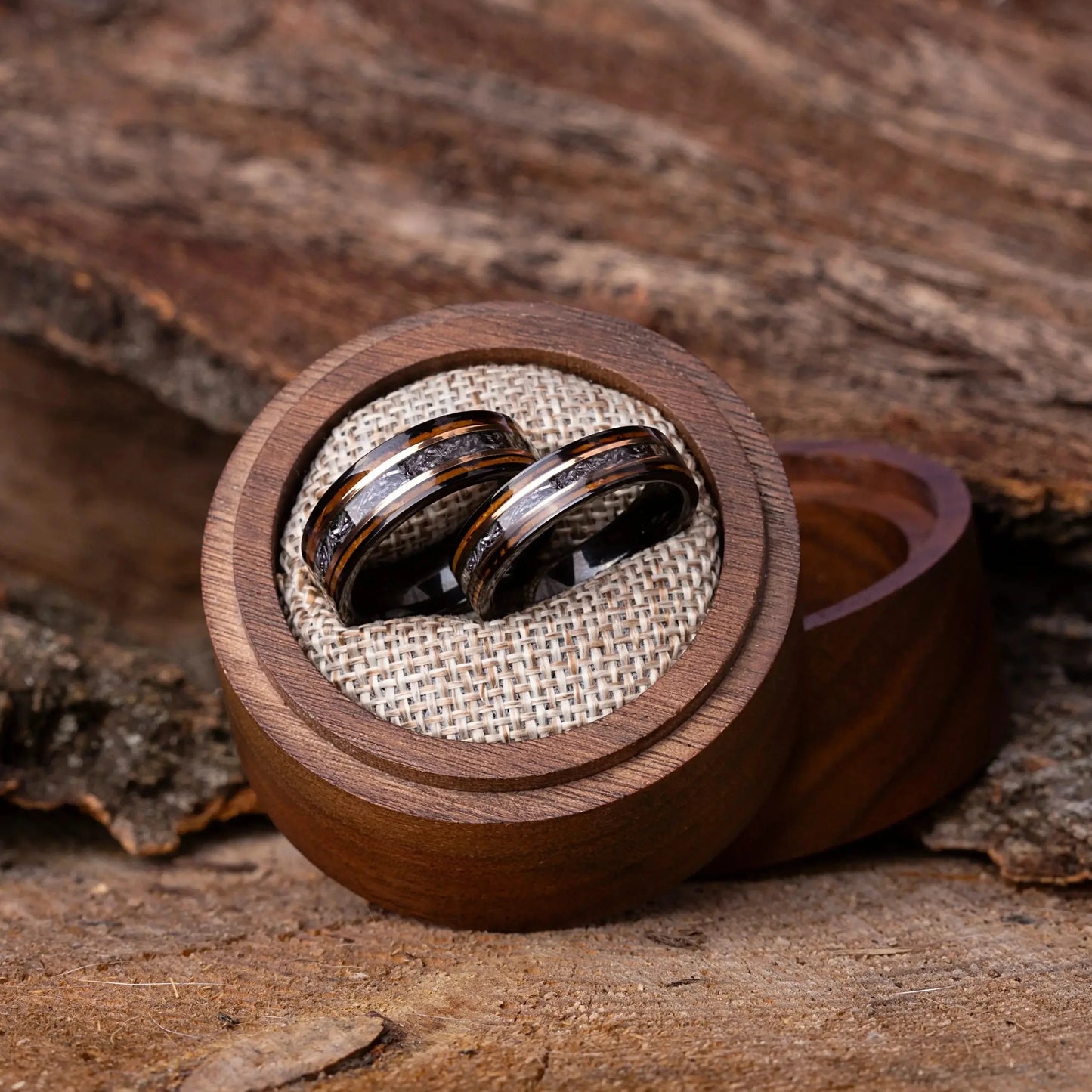 SORA no KURA set — Meteorite & Oak Rings