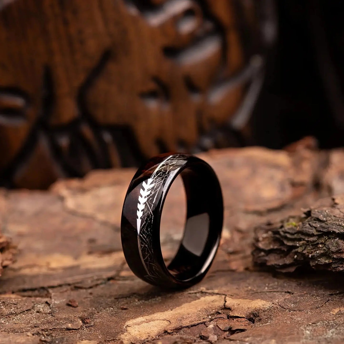 ISHI no MORI — Meteorite & Rosewood Ring