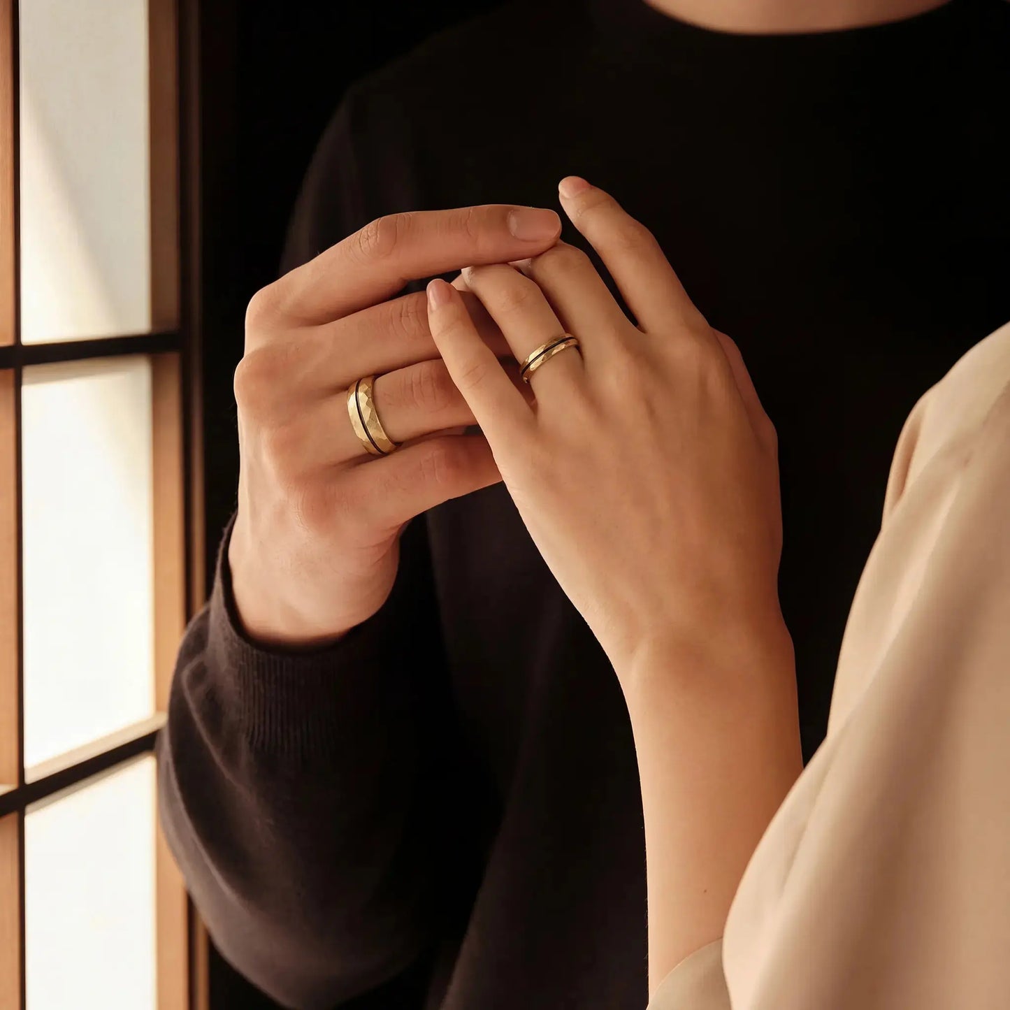 HIBIKI set — Gold Faceted Couple Rings