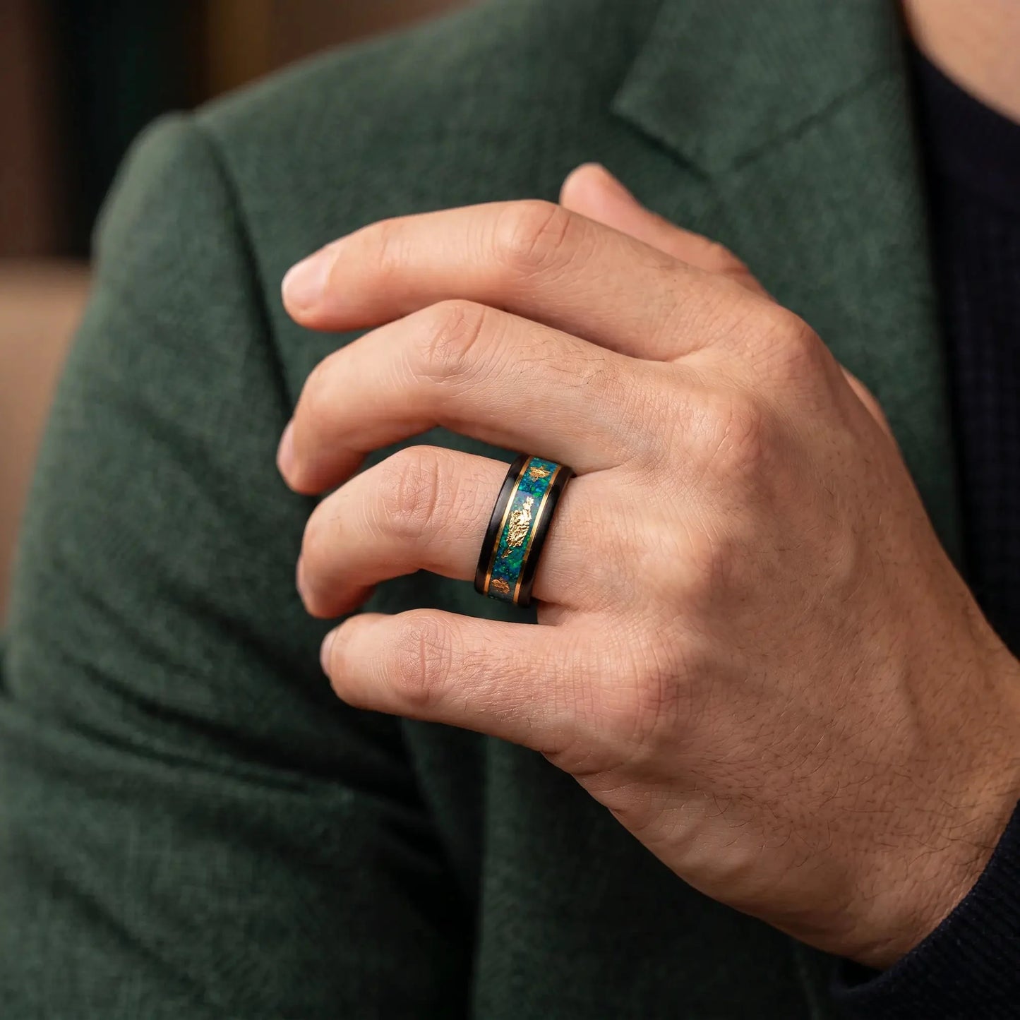 RYOKO — Green Opal & Gold Leaf Band