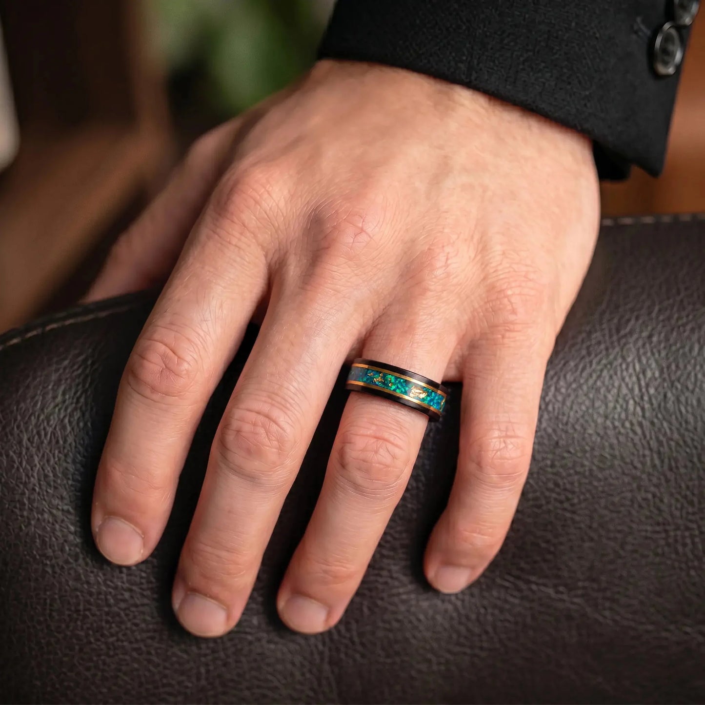 RYOKO — Green Opal & Gold Leaf Ring