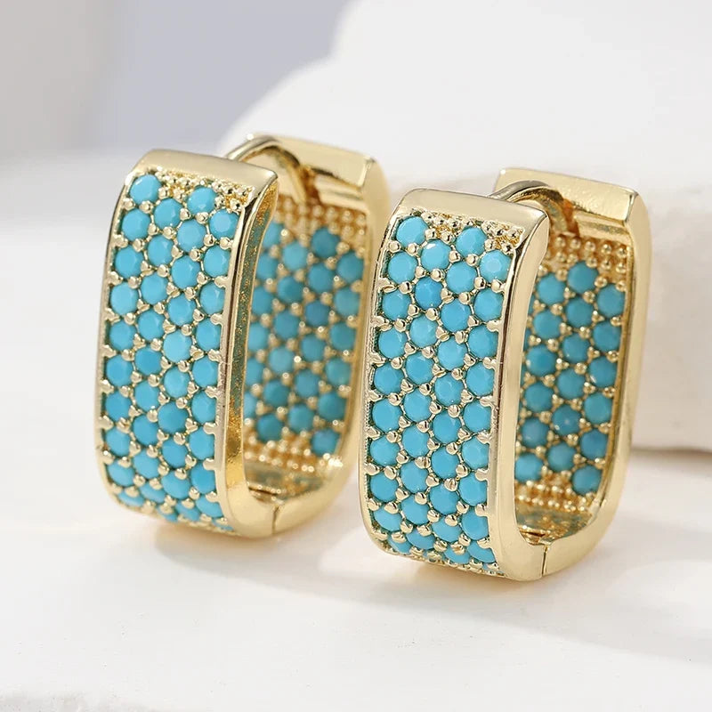HIKARI — Turquoise Pavé Gold Huggie Earrings