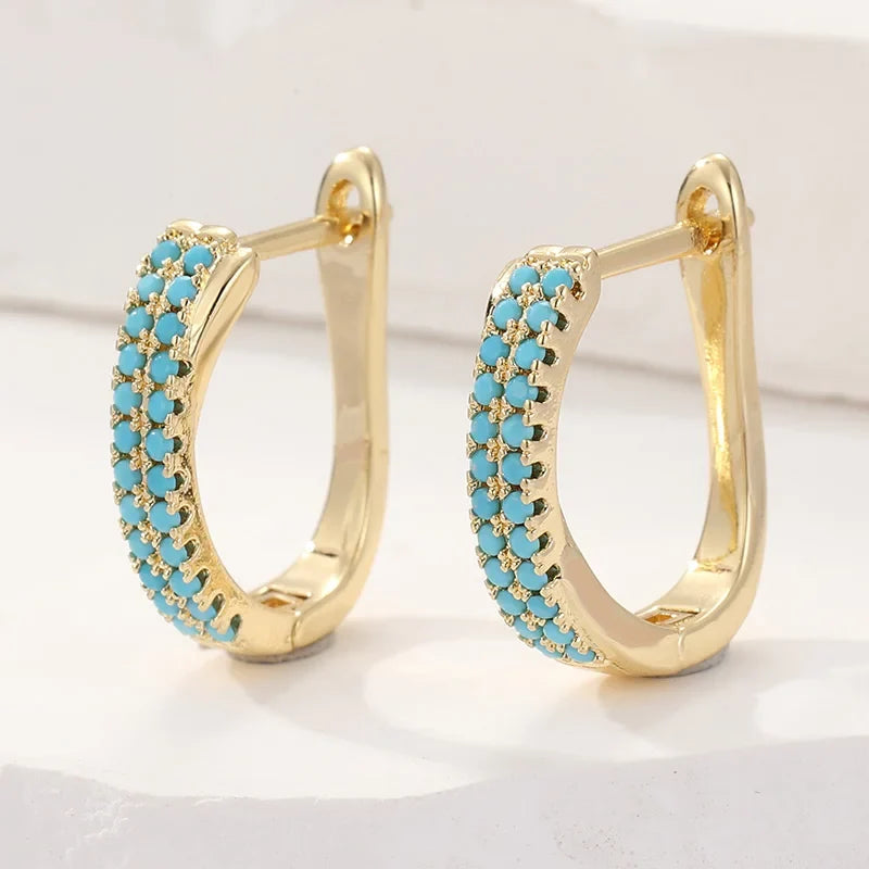 KIZUNA — Turquoise Pavé Classic Gold Huggies