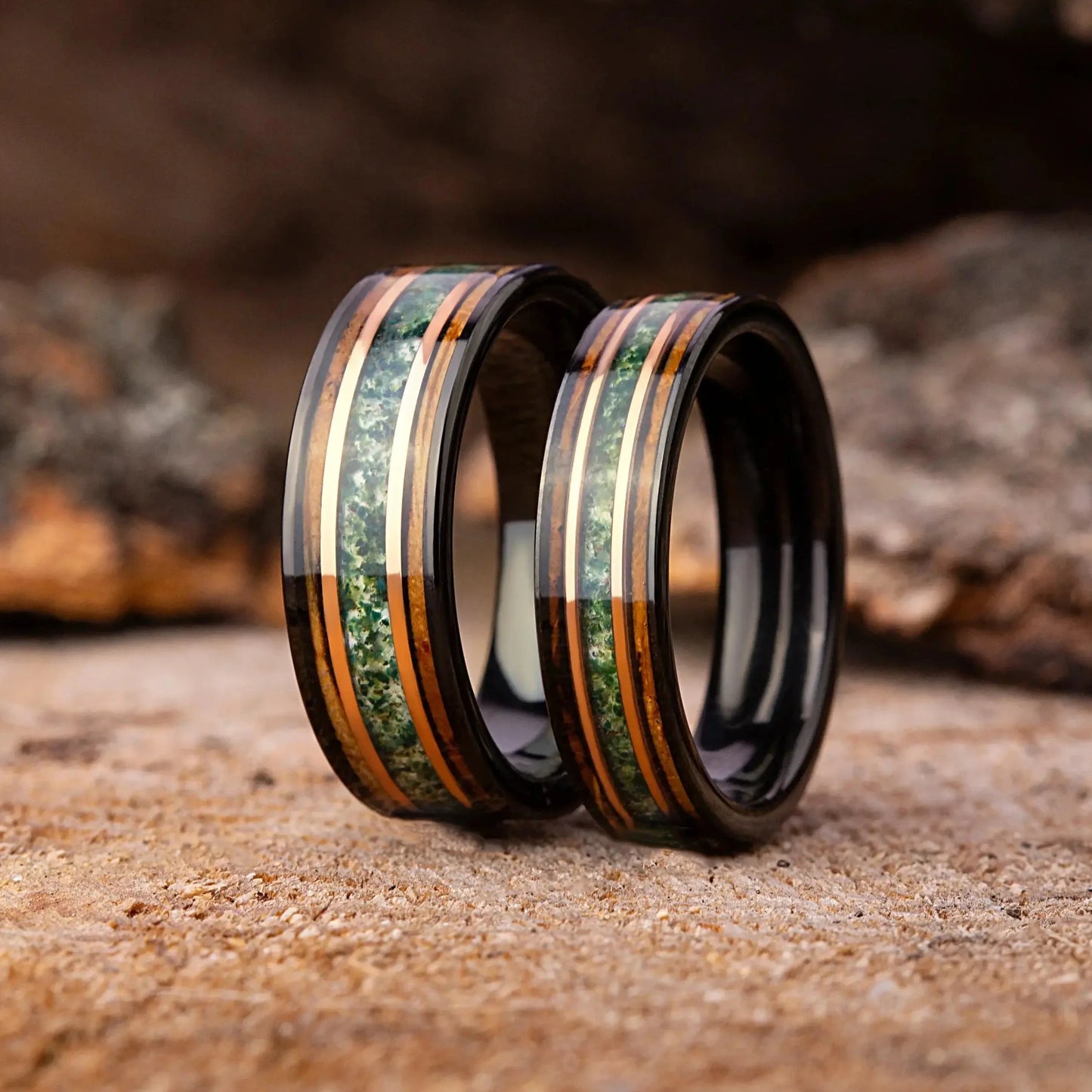 MIDORI no MICHI set — Moss Agate Couple Rings
