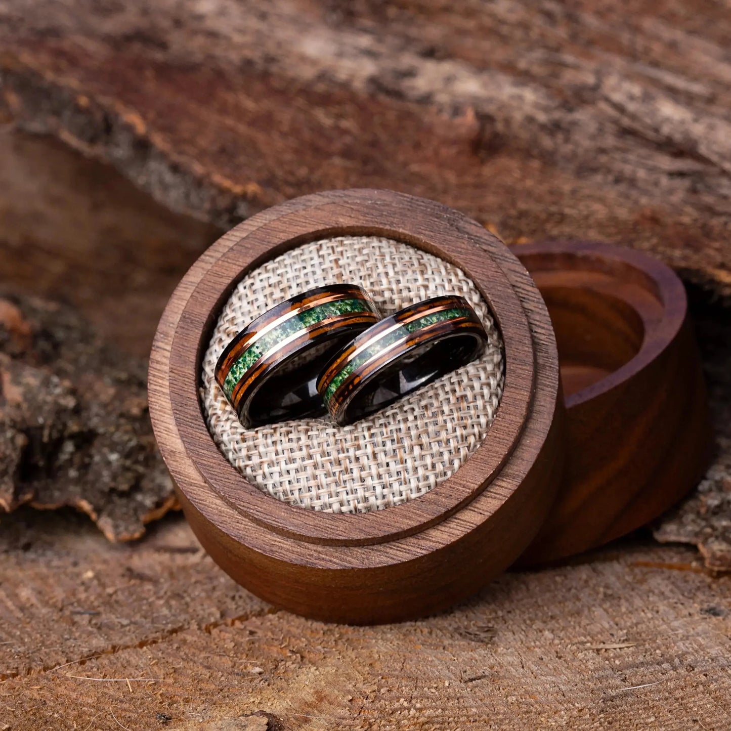 MIDORI no MICHI set — Moss Agate Couple Rings