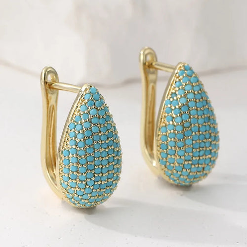 SHIZUKU — Turquoise Pavé Teardrop Hoop Earrings