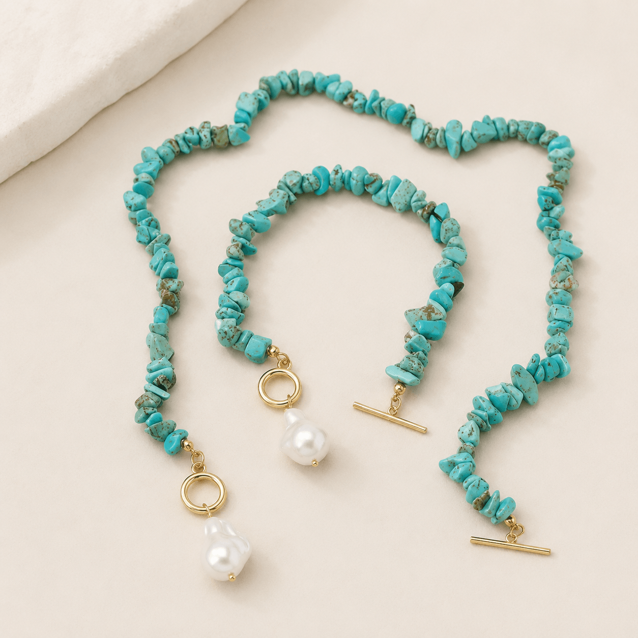 SHIRO — Turquoise Chip & Baroque Pearl Toggle Necklace