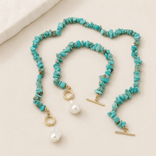 SHIRO — Turquoise Chip & Baroque Pearl Toggle Necklace