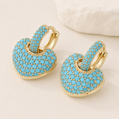 AI — Turquoise Heart Pavé Lock Earrings