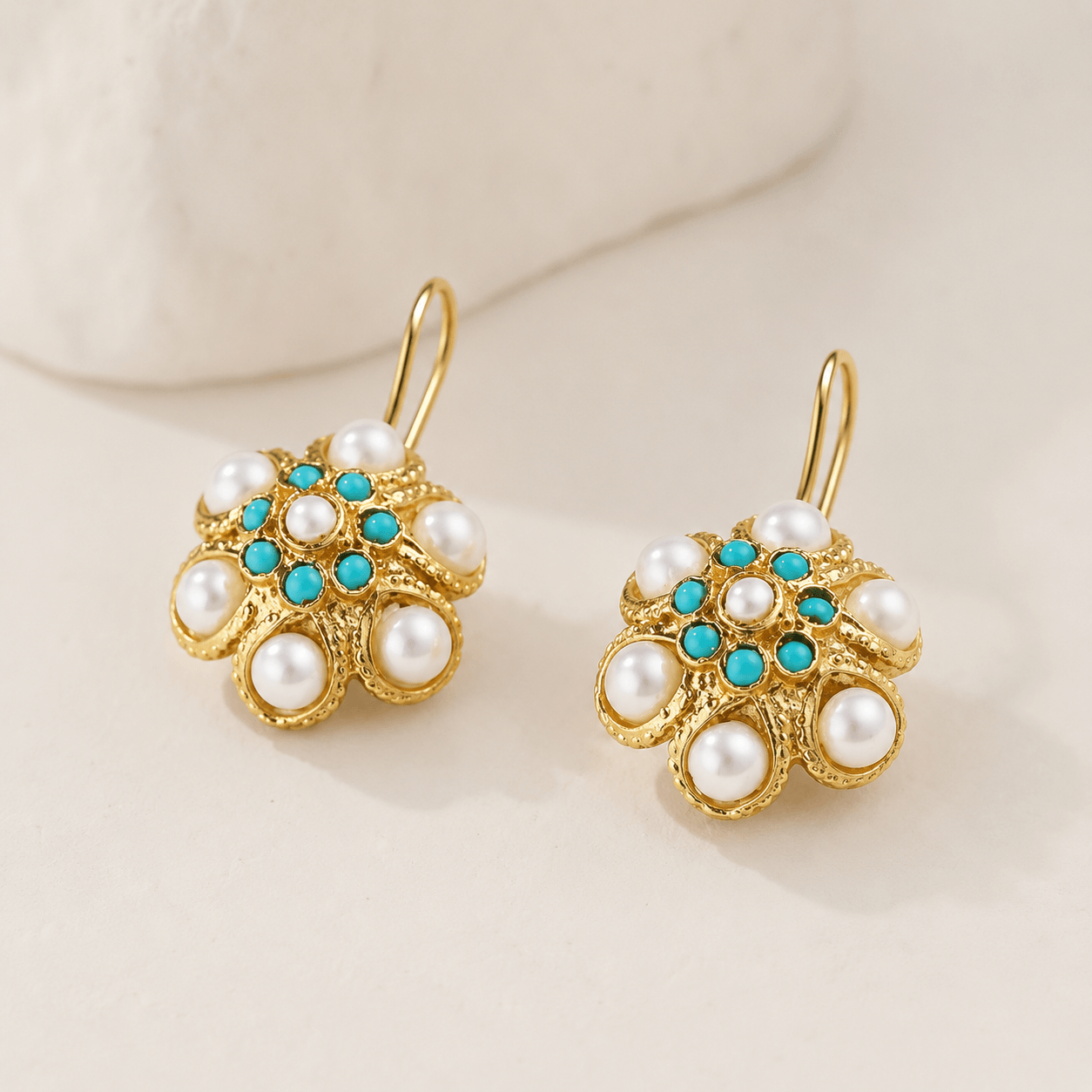 SHINJU — Vintage Turquoise & Pearl Medallion Earrings