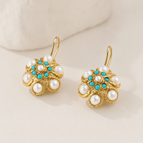 SHINJU — Vintage Turquoise & Pearl Medallion Earrings