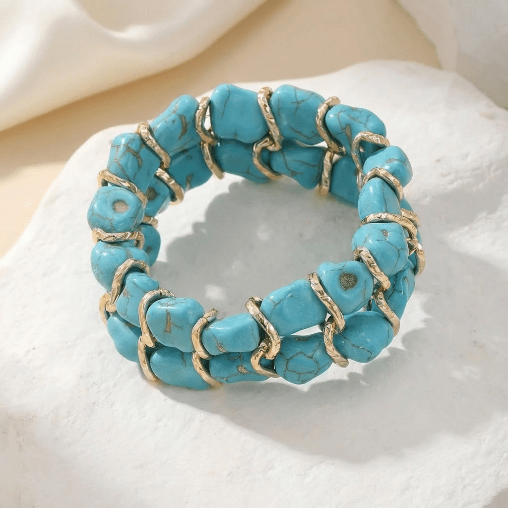 MUSUBI — Turquoise Stone Woven Gold Bracelet