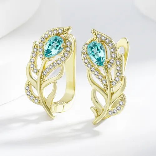 HA — Turquoise Leaf Gold Earrings
