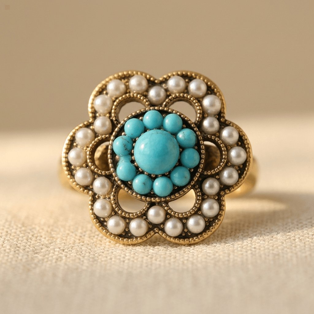 SAKURA — Turquoise & Pearl Floral Ring